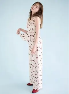 ジェラートピケ 接触冷感チェリー柄カップインキャミソール&ロング