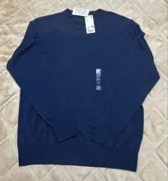 【新品タグ付き】ユニクロ メリノクルーネックセーター XL ブルー
