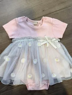 プティマイン ピンク 花柄チュールロンパース 80センチ