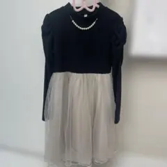 黒白パールネックレス付きワンピース