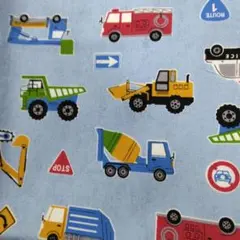 綿プリント　はたらく車　ブルー KIYOHARA　お気に入りシリーズ