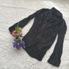 【ロング丈】【フレア袖】ブラックカーディガン　M