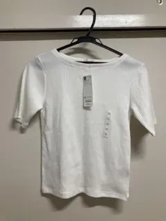 ホワイト リブポートネック Tシャツ Mサイズ