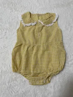SHEIN イエローチェックロンパース 12-18M