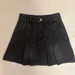 デニム プリーツ ミニスカート ブラック 黒 韓国風 おしゃれ シンプル 学生のサムネイル