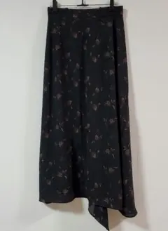 moussy スカート フレア ロング アシンメトリー 花柄　黒系　Ｍ
