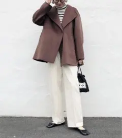 新品　ユニクロ　ダブルフェイスショートコート ブラウン L