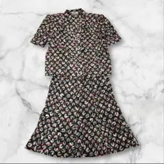 【希少美品】レリアン　スカートセットアップ　半袖　ダブルジャケット　総柄　花柄