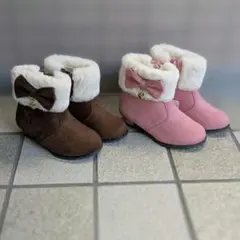 未使用　any FAM リボン付きファーブーツ　茶色18cm ピンク19cm