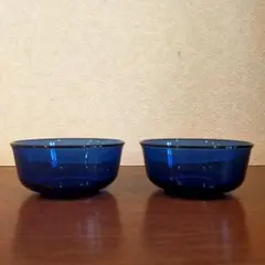 【フランス製】アルコロック　ブルーガラスボウル　２点セット　0929-A