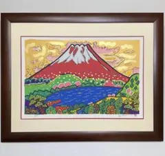 絵画・額縁・版画・志摩欣哉・シルクスクリーン・朱不二早春譜・美術品・インテリア