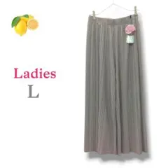 『プリーツワイドパンツ』ライトグレー ウエストゴム 春夏 ロング
