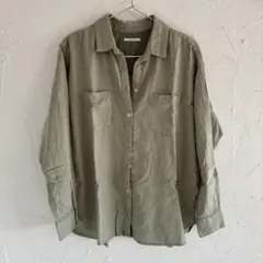 BAYFLOW オリーブグリーン 長袖シャツ リネンカラーシャツ