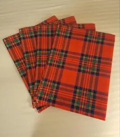 オレンジと緑のチェック柄ランチョンマット4枚セット