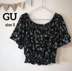 GU ジーユー オフショルダー ブラウス ブラック ペイズリー柄 Sサイズ