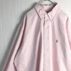 261【大人気】ラルフローレン　BDシャツ　ポニー刺繍ロゴ　ストライプ柄　ピンク