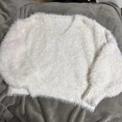 moment+ Vネックバルーンスリーブロングシャギーニットプルオーバー