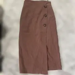 ブラウン ボタン付きラップスタイル タイトスカート