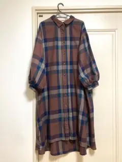 r.p.s ボリューム袖シャツワンピース　チェック柄　Mサイズ