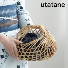 美品　utatane ウタタネ　かごバッグ　竹　あずま袋　ネイビー　和装　浴衣のサムネイル