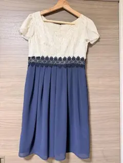 ネイビーとアイボリーのパーティードレス　ワンピース