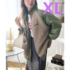 《JaVaコラボ》2wayリバーシブルスタンドボアブルゾン （カーキ）XL