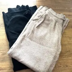 UNIQLO ウォッシャブルニットリブパンツ　ブラック　ベージュ　M