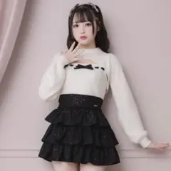 pium ぴうむ ティアードフリルラメスカート ブラック