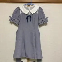 青と白のギンガムチェック 半袖ワンピース シークレットハニー