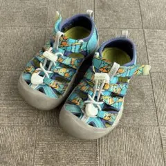 キッズ KEEN サンダル 青・オレンジ・緑のパターン　16cm