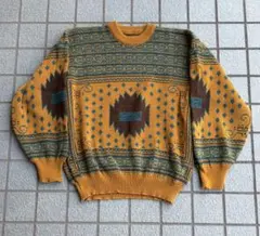 80s 幾何学模様 イエロー ニットセーター ヴィンテージ