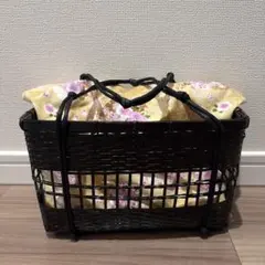 和装用バッグ 籠バッグ 巾着付き 黒 桜柄