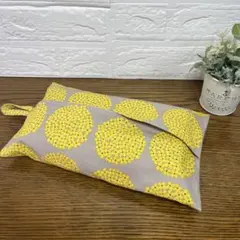 ボックスティッシュカバー北欧調ハンドメイド＊サークルフラワー×マスタードグレー＊