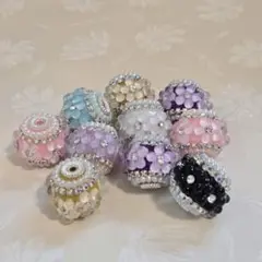 カスタムボールペンビーズ　ラインストーン付き花模様のビーズ 10個セット