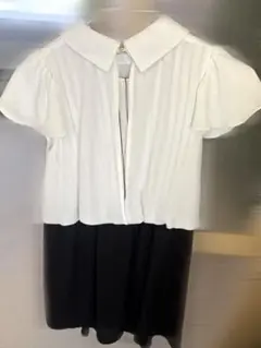 キッズ フォーマルワンピース 140 白×黒 発表会 結婚式 襟付き 半袖 美品