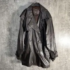 本革 レザー トレンチコート オーバーサイズ 実寸L相当 ビンテージ 雰囲気抜群