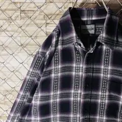 春アウターに【ジャガード織】肉厚オンブレ風ネルシャツ 紫×黒 LL ゆるだぼ
