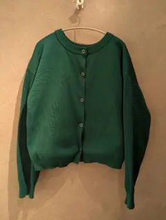 グリーン ニットカーディガン 長袖