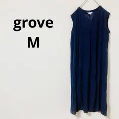 grove ノースリーブワンピース　【M】 無地　レーヨン混　シンプル大人可愛い