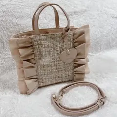 極美品 DIANA ダイアナ ツイード フリル 2WAY ショルダーバッグ 底鋲