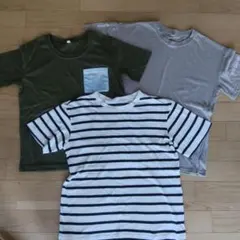 男児 半袖Tシャツ 3枚セット（オリーブ、ボーダー、ベージュ）