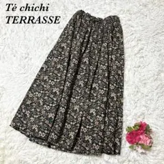 テチチテラス ギャザースカート F 黒 花柄 マキシ丈 ウエストゴム ガーリーのサムネイル