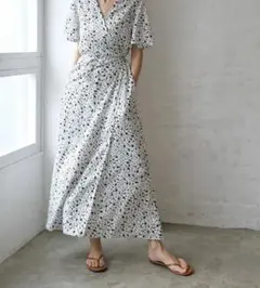 AKTE ハーフスリーブラップロングワンピース