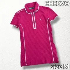 美品【CHERVO】ゴルフ ポロシャツ ロゴ刺繍 リブ編み ピンク 44 M相当のサムネイル