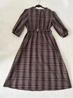 MAJESTIC LEGON ブラウン チェック柄 七分袖ワンピース