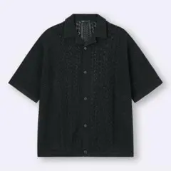 【未使用】G U ウォッシャブルメッシュニットシャツ　ブラックM