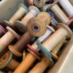 フランスアンティーク】木製ボビン 糸巻き 2本セット 紡績 工業系