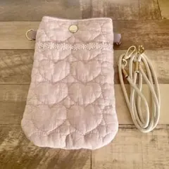 ヌビ スマホポーチ・スマホショルダーꕤ ピンク・ハート柄 ショルダーストラップ付