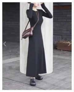 LAULEN ブラック ロングワンピース 長袖