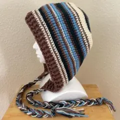 ☆ハンドメイド☆ ゆったりフード帽 (超ワイド&ロング) バラクラバ　耳当て